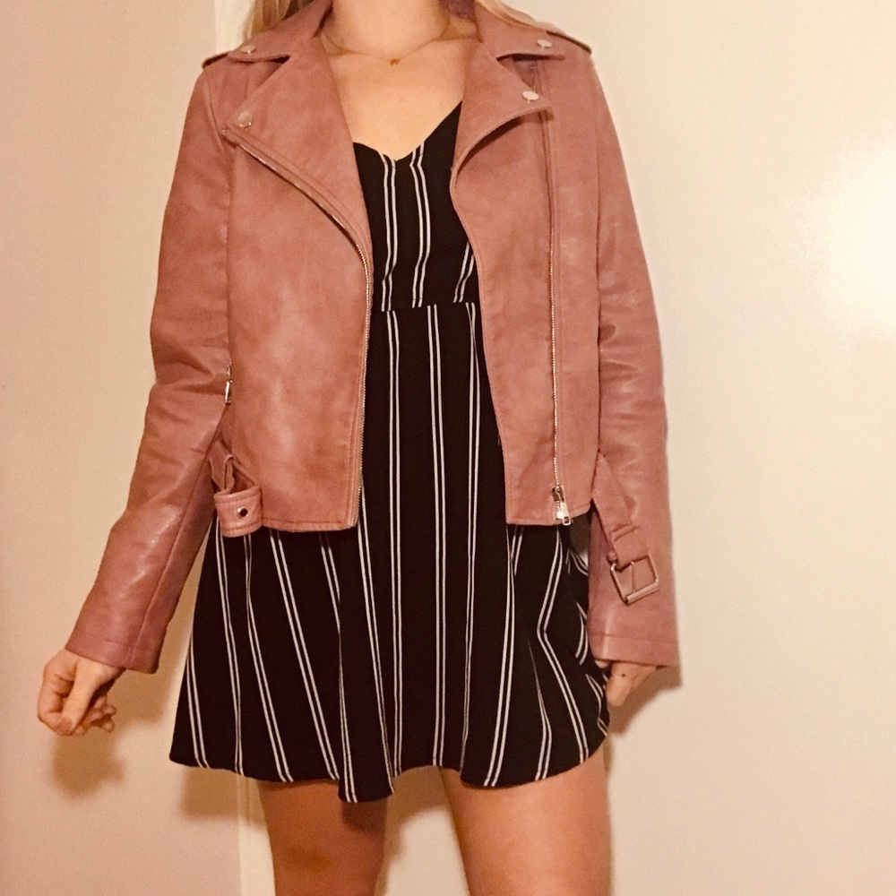 Faux pink leather jacket